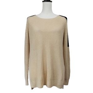 Ann Taylor Tan Black Woven Scoopneck Open Knit Hi Low Long Sleeve Sweate…